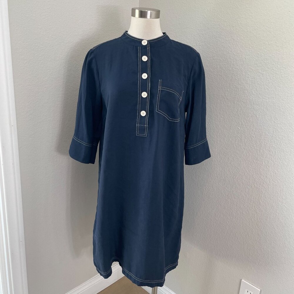 Jill Womens Medium Navy Contrasting Stitch Shirtdress 3/4 Sleeve Dress‎